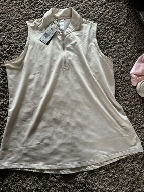 Adidas Women's Size xl Wonder Taupe /White Ottoman Sleeveless Polo Shirt